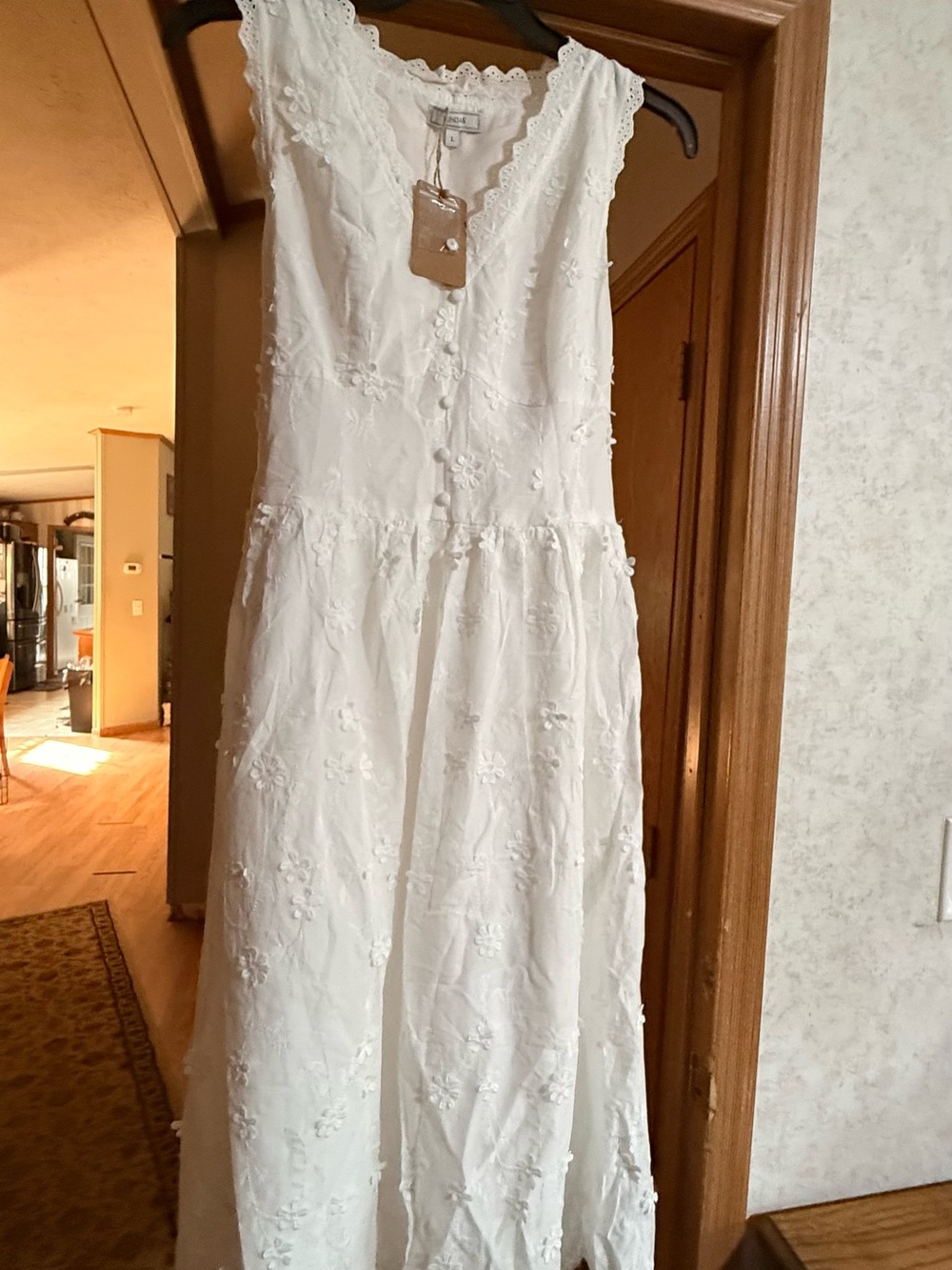 RIHOAS White Sleeveless Embroidered V-Neck Dress